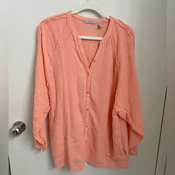 Anybody Gauze Raglan Tunic Buttons Women's Top Sz M Orange - Picture 1 of 11